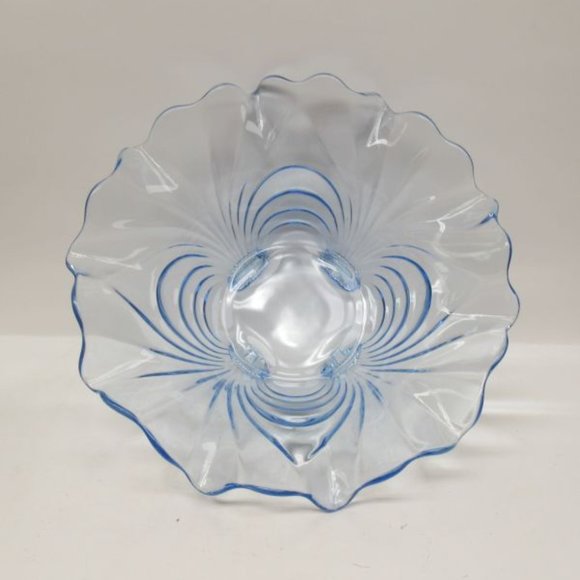 Cambridge Glass Moonlight Blue CAPRICE 4 Footed Crimped Console Bowl - Picture 3 of 4